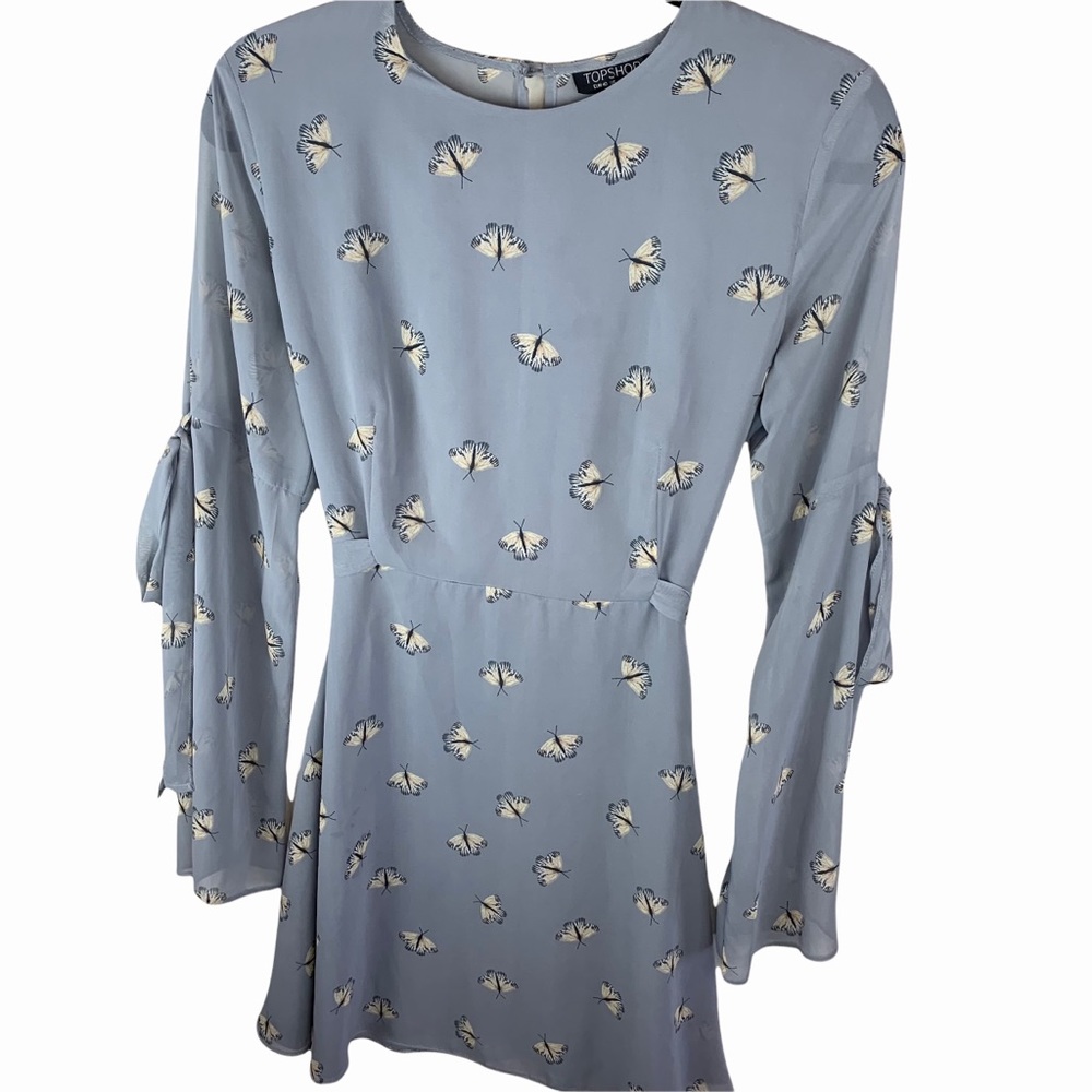 Topshop Moth Print Tie Sleeve Skater Dress Size 8 - Picture 4 of 15